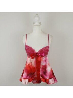 Shirley of Hollywood Women's Small Pink Red Satin 2 Piece Lingerie Set